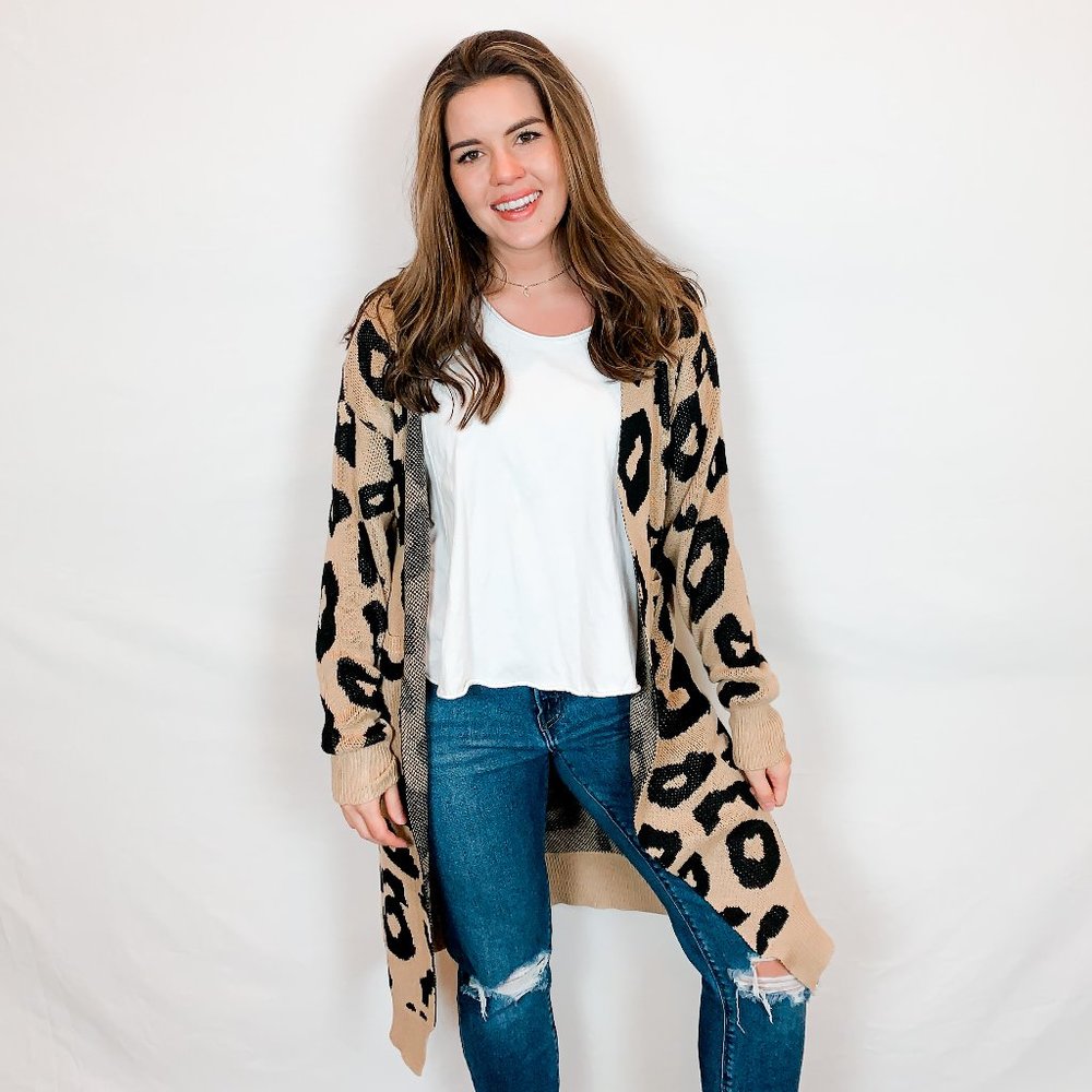 Leopard Print Long Cardigan Large